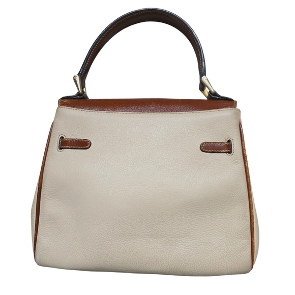 Bally Two Tone Leather Top Handle Kelly Satchel Bag Cream Brown Turnlock Vintage - Picture 3 of 16